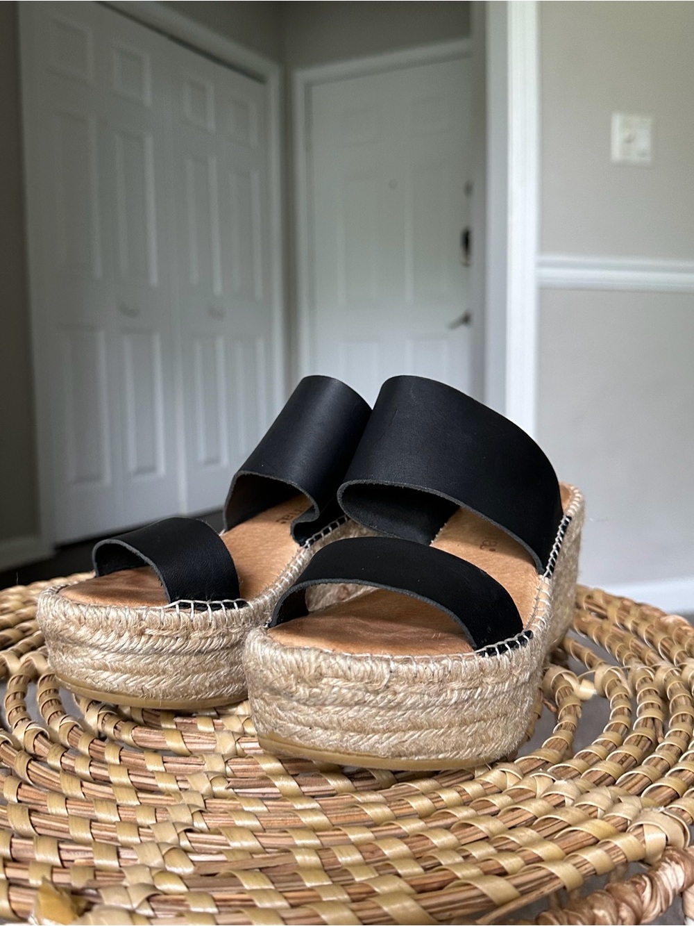 Macarena Black Platform Espadrille Slide Sandals with Double Straps Women’s 37 - Picture 5 of 11